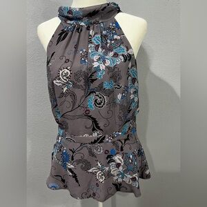 New York & Co/Eva Mendes Floral Gray & Blue  sleeveless Halter Top Size S
